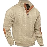 LINENNMAIN Mens Sweater Knitted Quarter Button Long Sleeve Casual Sweatshirts Quilted Stand Collar Pullover Cable Sweaters