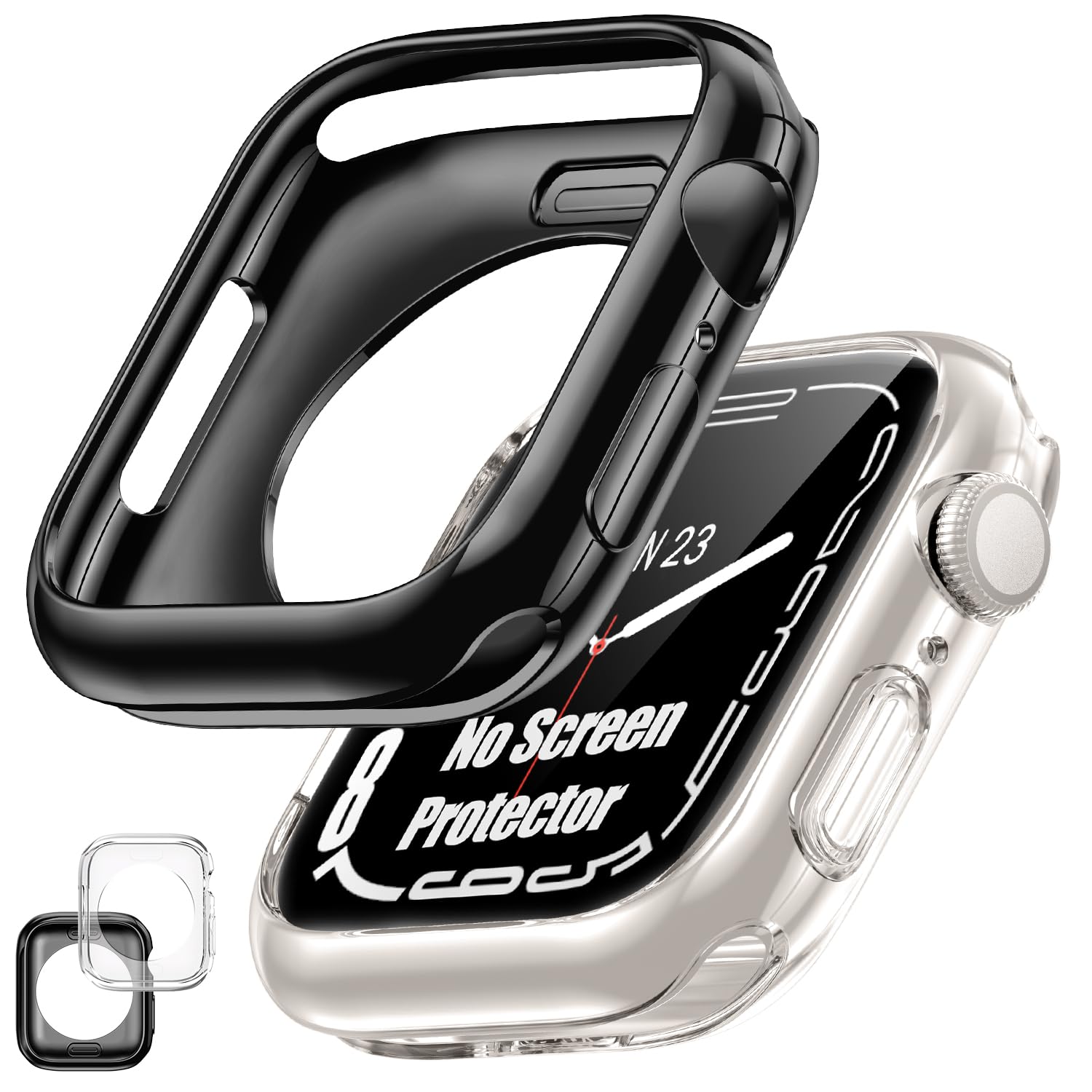 Photo 1 of [2 Pack] Goton Bumper Case for Apple Watch Series SE2 SE 6 5 4 44mm, Ultra Thin Soft TPU Shockproof Case Cover Bumper Protector for iWatch Accessories (No Screen Protector) 44mm Clear+Black