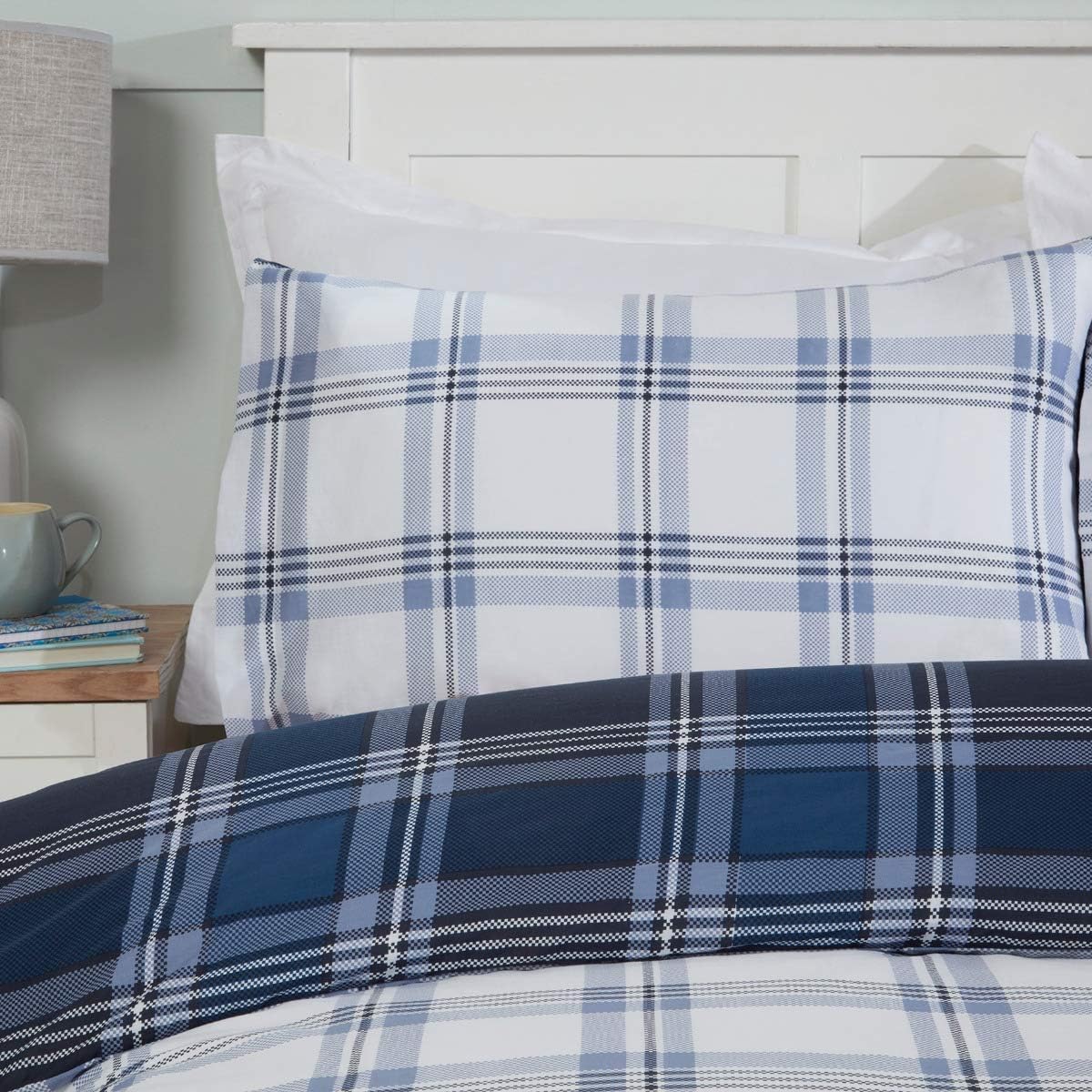 Sleepdown Tartan Check Navy Blue White Reversible Soft Easy Care Duvet Cover Quilt Bedding Set with Pillowcases - Double (200cm x 200cm) - Image 5