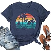 Hawaiian Shirts for Women Palm Trees Beach Graphic Tee Tops Summer Vacation Short Sleeve Tshirt Tops