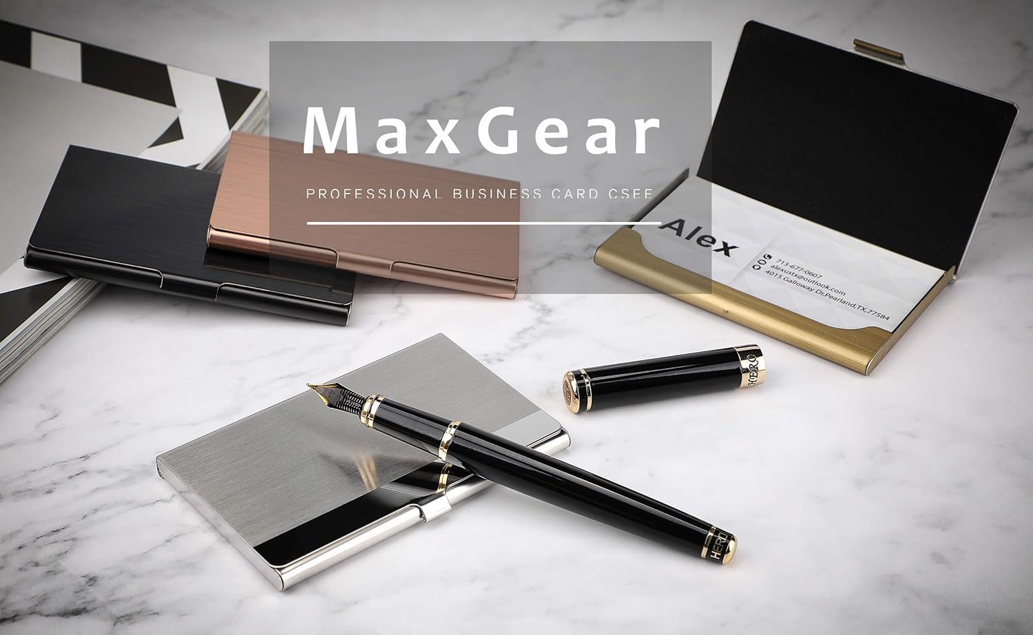 MaxGear Metal Business Card Holder for Men & Women, Pocket Business Card Case Slim Business Card Wallet Business Card Holders Name Card Holder, 3.7 x 2.3 x 0.3 inches, Stainless Steel, Silver Mirror : Office Products