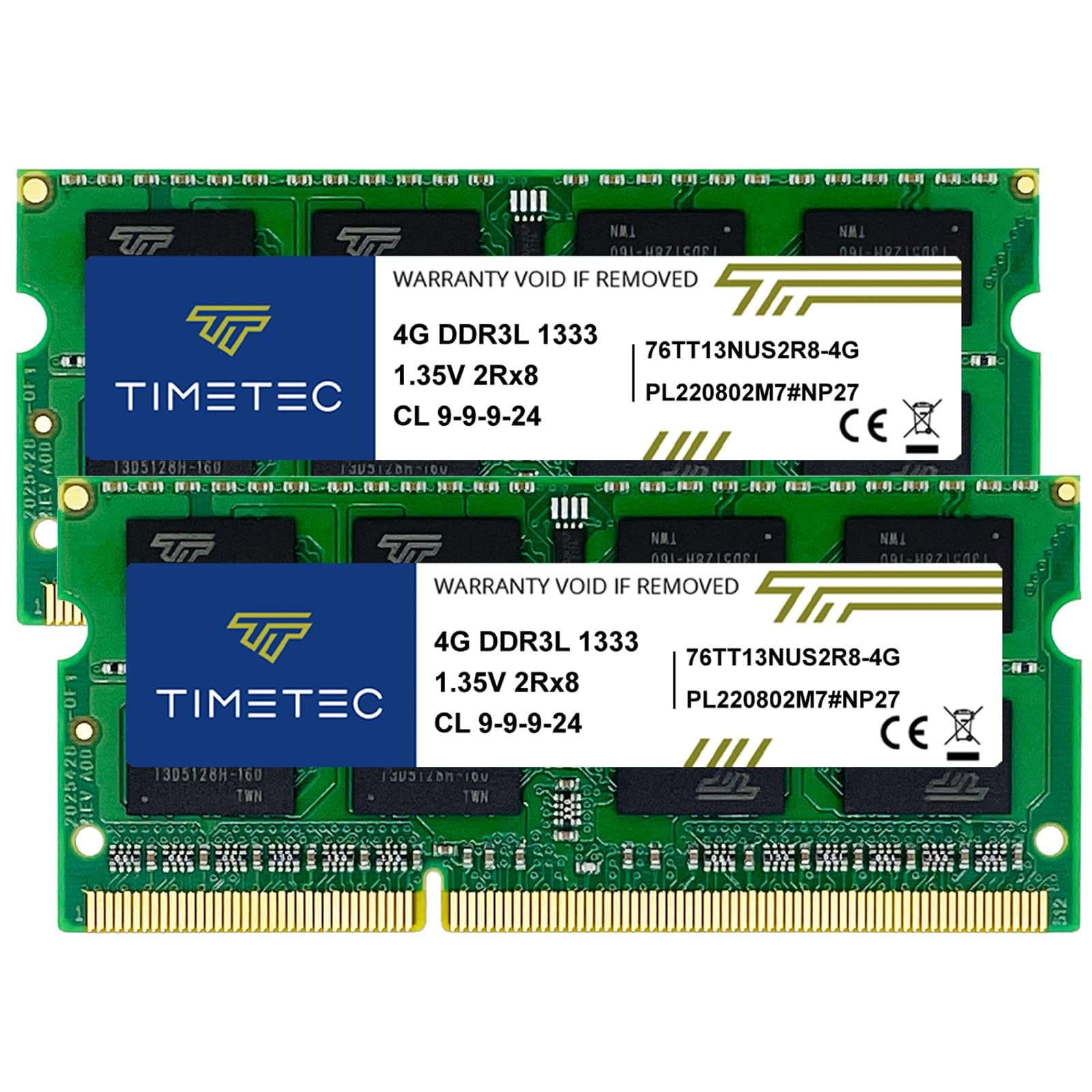 Timetec 8GB KIT(2x4GB) DDR3L 1333MHz PC3-10600 Non-ECC Unbuffered 1.35V CL9 2Rx8 Dual Rank 204 Pin SODIMM Laptop Notebook PC Computer Memory RAM Module Upgrade (8GB KIT(2x4GB))