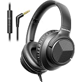 Headphones Wired with Microphone for School, 3.5mm Corded Headphones, Black | Wired Over Ear Foldable Plug in Headphones, 4.9ft Tangle-Free Nylon Cord for School, Tablet, Laptop, MP3/4, Airplane Travel
