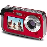 Minolta MN40WP 48MP Waterproof Digital Camera – Dual LCD Screens, 2.7K QHD Video, 16x Digital Zoom, Anti-Shake, Face Detection, 10ft Waterproof (Red)