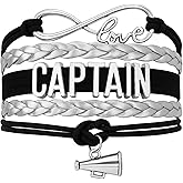 Cheer Captain Bracelet for Women – Black and Silver Infinity Charm Cheerleading Jewelry Gift for Captains, Coaches, and Teams