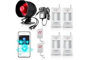 Upgraded Motion Sensor WiFi Security Alarm System Kit-Wireless 120db Loud Weatherproof Siren Horn with Remote Control&Motion 