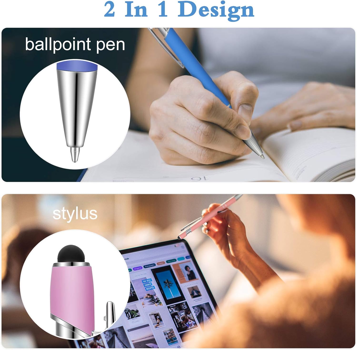 12 Pieces Ballpoint Pen with Stylus Tip, 1.0 mm Black Ink Metal Pen Stylus Pen for Touch Screens, 2 in 1 Stylus Ballpoint Pen : Office Products