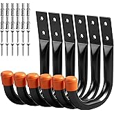 HORUSDY 6-Pack Heavy Duty Metal Wall Hooks, Large Garage Storage &amp; Organization Hooks for Tools, Extension Cords, Ladders, and Bags, Wall Mount J Hooks for Indoor Outdoor Use, Black