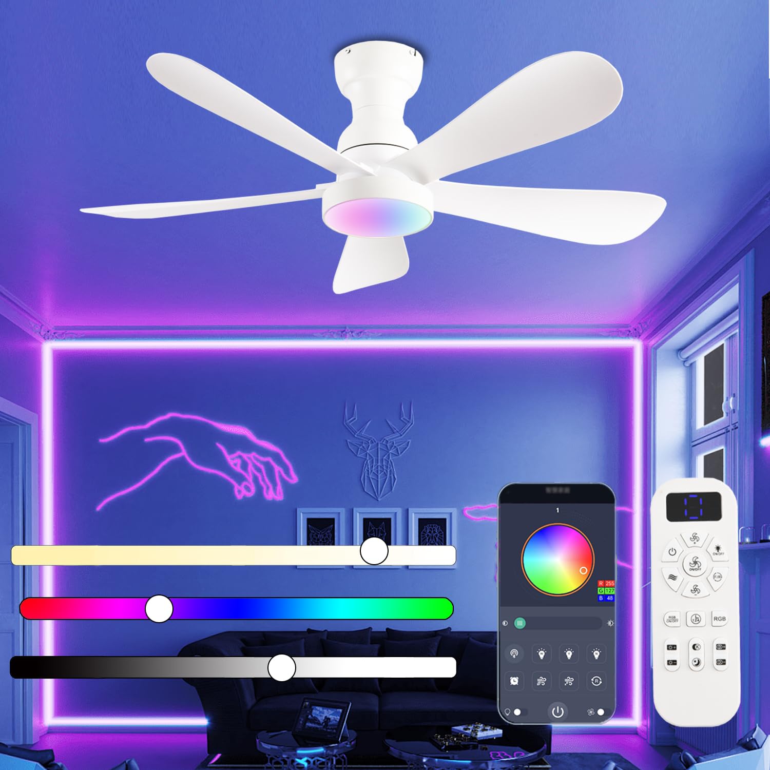 NKPU 42 Inch Ceiling Fans with Lights and