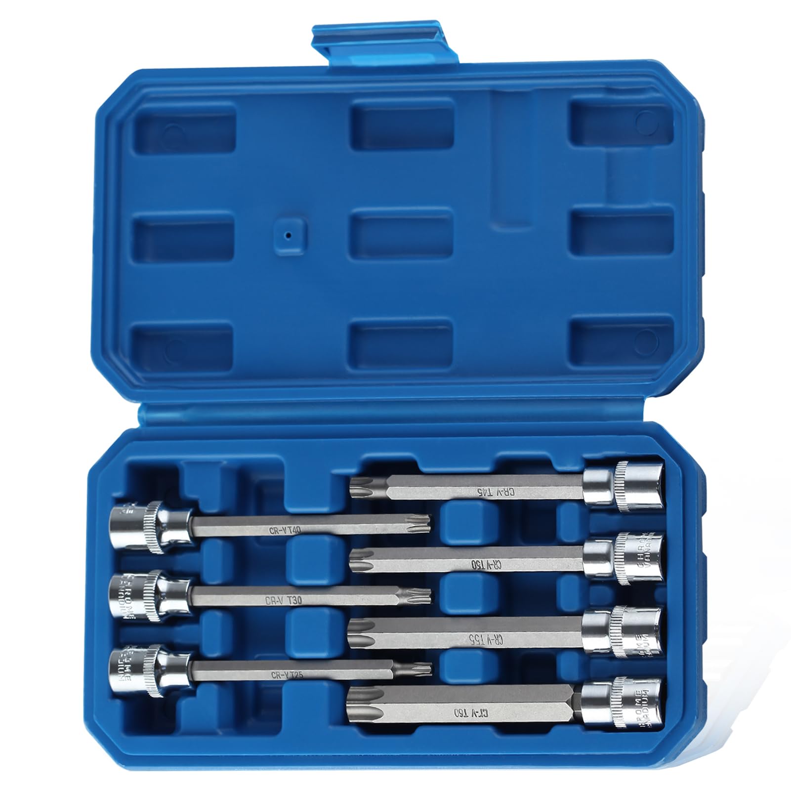 LEONTOOL 3/8" Drive Extra Long Torx Star Bit Socket Set, T25 to T60, 7-Piece, 110mm Length, Chrome Vanadium Steel, Impact Resistant, Anti-Slip, Portable Case