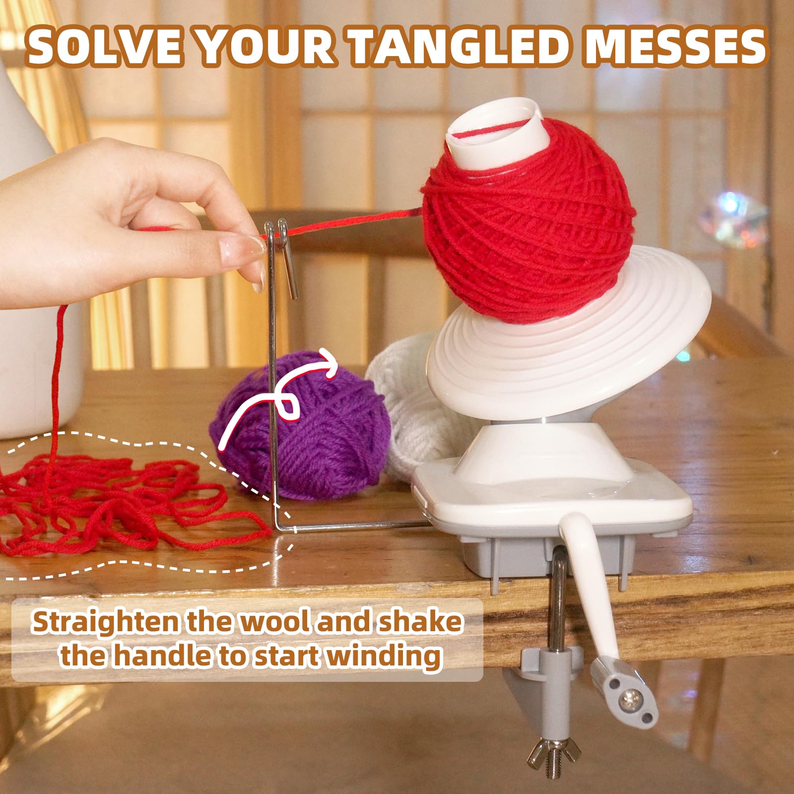 CESUSME Yarn Ball Winder, Yarn Wool String Ball Cake Winder, Hand Operated Winding Wool Winder Machine, Ball Winder for Yarn Tabletop Clamp, Yarn Cake Winder