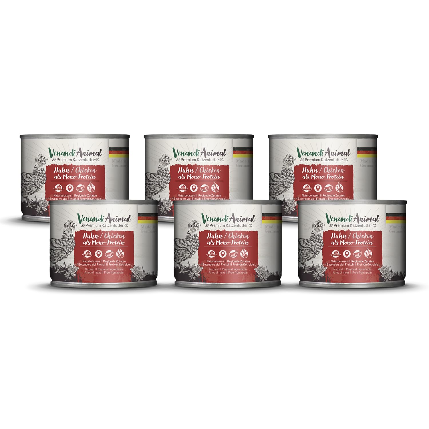 Venandi Animal Premium Cat Food, Chicken as Monoprotein, Wet Food, Grain-Free and Natural, Pack of 6 (6 x 200 g)