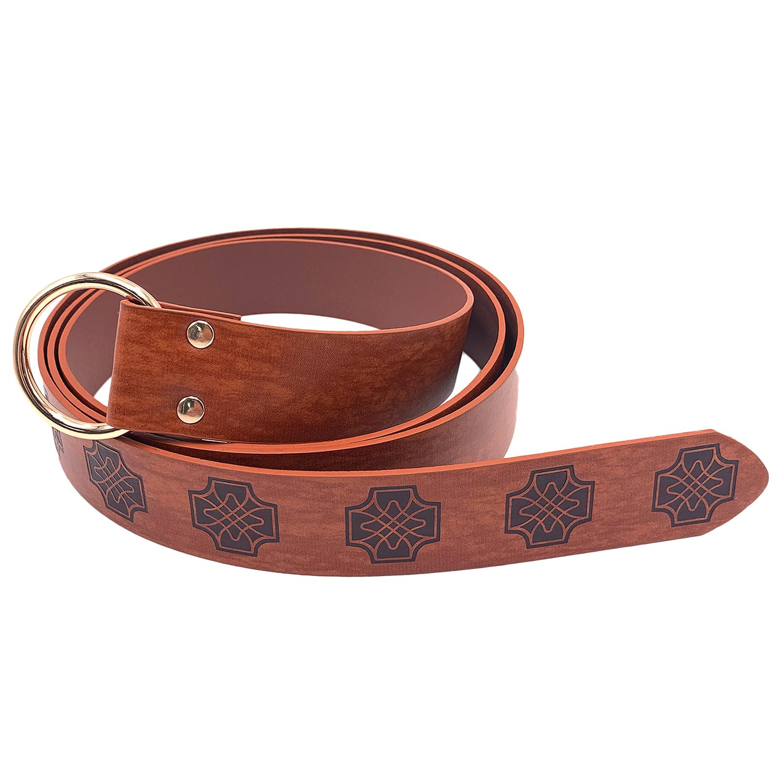 IBLUELOVER Knight Cosplay PU Leather Medieval Viking Battle Belt Retro Celtic Style Embossed Pirate Ring Belt for Men Women Gaming & Party (Light Brown) — image 1