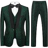 Mens Suits 3 Piece Slim Fit Tuxedo for Men Paisley Suit Prom Tux Shawl Lapel One Button Blazer Vest Pants Set