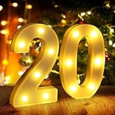 20th Birthday Decorations for Women Men,Happy 20 Year Old Birthday Decorations for Centerpieces Table,20 Light Up Numbers Sign Led for Party Backdrop Wall Decor for Wedding Anniversary Home