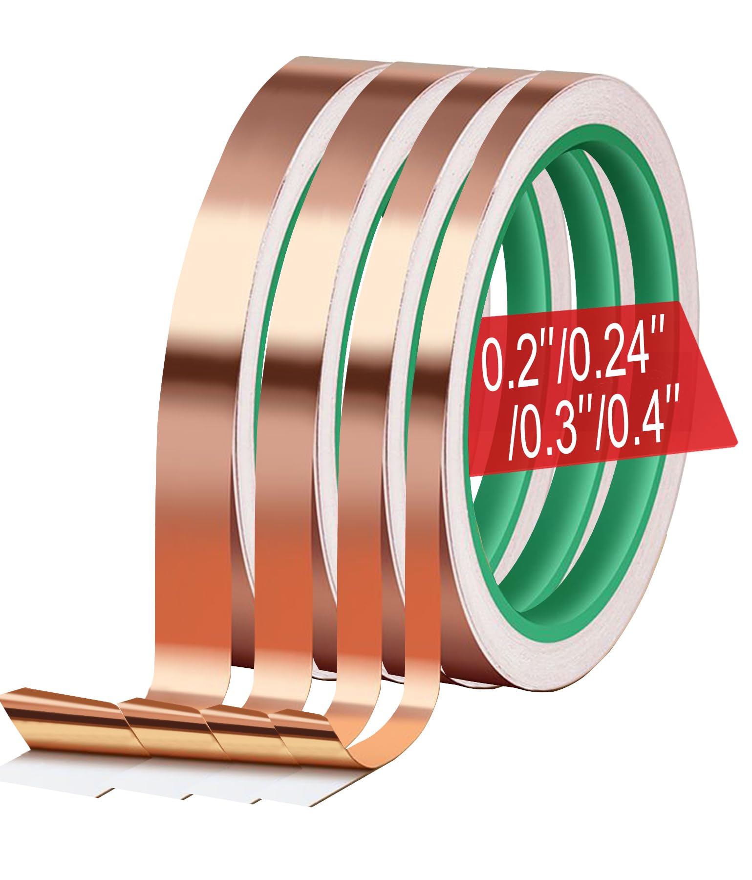 Photo 1 of MOGEHIT Copper Foil Tape for Stained Glass Assorted Sizes 0.2/0.24/0.3/0.4Inch x 22Yards 4 Rolls Conductive Adhesive Foil Sheilding Tape for Guitars, EMI, Electrical Repairs