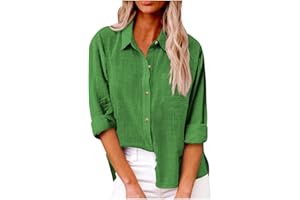 HUEAHDOU Womens Cotton Linen Button Down Shirt 2024 Fall Casual Long Sleeve Solid Color Shirts Loose Work Tops with Pockets