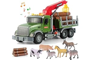 MOBIUS Toys Timber Logging Truck Toy with Crane Arm & Logs – Realistic Construction Vehicle Playset w/Detachable Trailer – STEM Learning Toy for Kids Ages 3–7, Durable Push-and-Go Truck, Gift Box