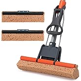 Sponge Mops for Floor Cleaning with 2 Cellulose Mop Head Refills and 55&rdquo; Long Handle, Heavy Duty Roller Mop, Easy Self Squeeze for Hard Wood Tile Concrete Bathroom or Kitchen Floor Wall Ceiling