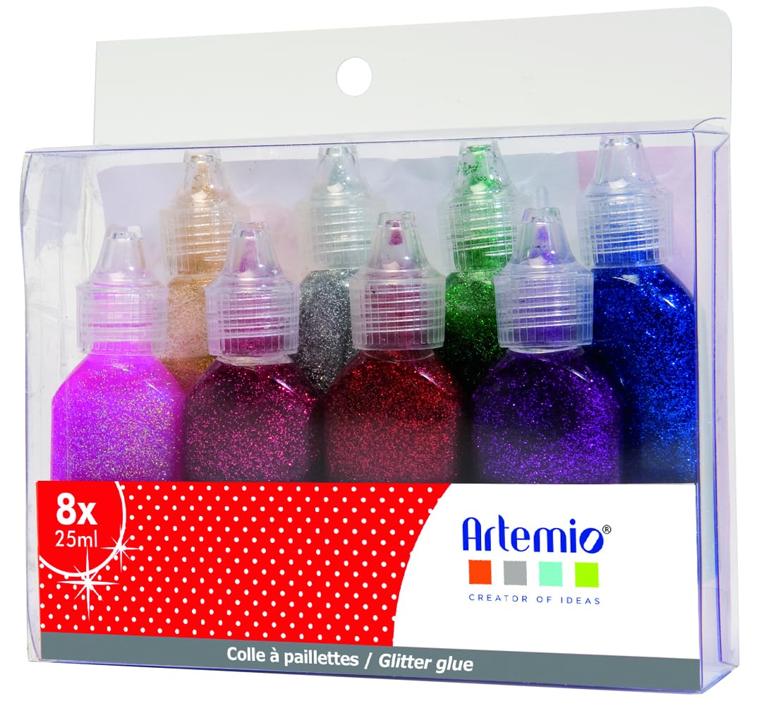 Artemio 20 ml Glitter Glue, Set of 8, Multi-Colour