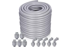 Feotech Liquid-Tight Conduit and Connector Kit - 3/4 Inch 100 FT Non Metallic Liquid Tight Electrical Conduit with 5 Straight and 5 Angle Fittings