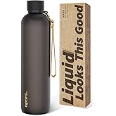 Opard Slim Water Bottle 32oz, Dishwasher Safe Plastic Water Bottle BPA-Free, Leakproof Screw Top, Charcoal Black, Reusable for Travel School Sport Gym Hiking