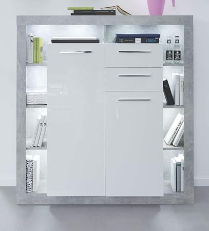 Furnline Living Highboard Cabinet With Storage Space Rock White Glossy Dismissal Stone 121 X 128 X 40 Cm Amazon Co Uk Kitchen Home
