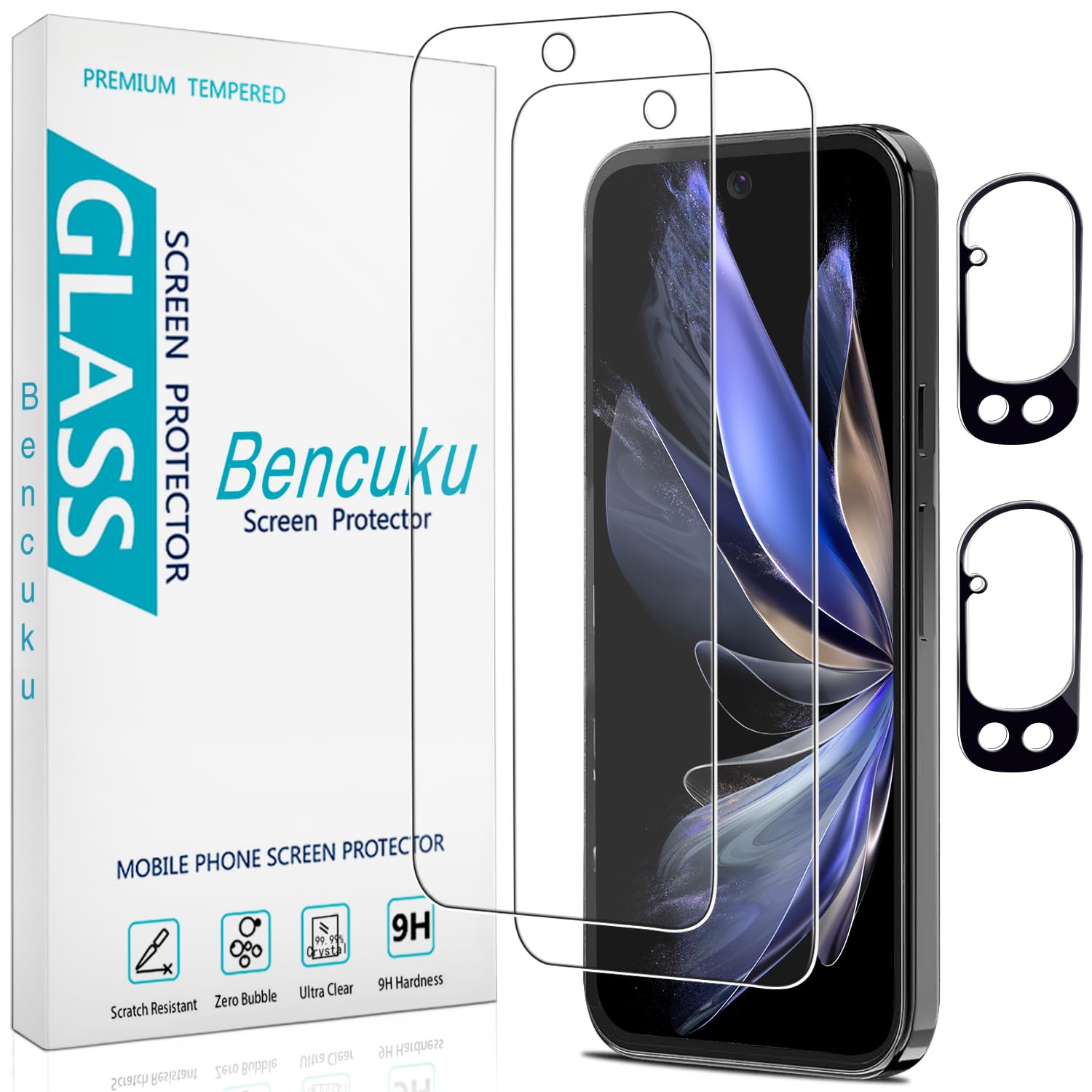 Bencuku 2 Pack Tempered Glass Screen Protector for Google Pixel 10 Pro XL with 2 Pack Camera Lens Protector, 9H Hardness, Anti Scratch, Bubble Free