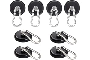 Ant Mag Magnetic Hooks 140LBS Heavy Duty Neodymium Magnet with Swiveling Carabiner Magnet Snap Hook for Indoor/Outdoor Hanging Bag Kitchen Garage Magnet Type Cruise Ship Magnetic Hook (8 Pack Black)
