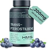 HMS Nutrition Trans‑Pterostilbene 200 mg &mdash; High Bioavailability Antioxidant for Healthy Aging, Cellular, Brain &amp; Heart Support &mdash; Vegan, Non‑GMO, Soy‑Free, Gluten‑Free, 120 Capsules (120 Day Supply)