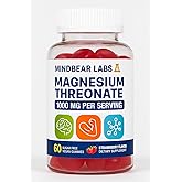 Mindbear Labs Magnesium Threonate Gummies, 1000mg, Strawberry Flavor, Sugar Free, Vegan, 60 Count, GMP Certified