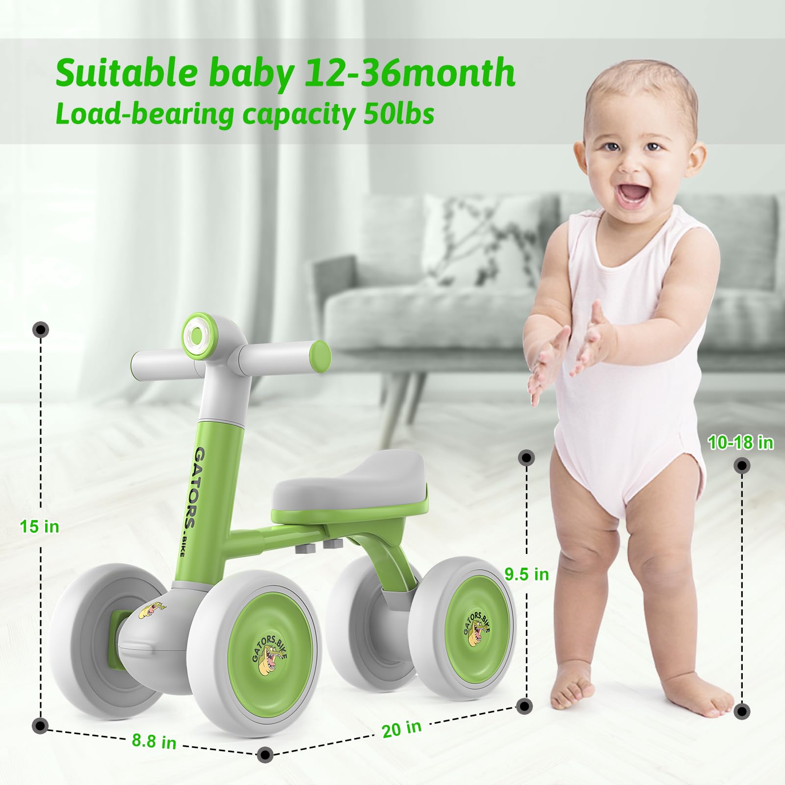 Baby Balance Walker Bike for Toddler: 4 Wheels Pre-School First Bike Walk and Ride On Toys - Ideal 1st Birthday Gifts for 12-24 Months Boys & Girls