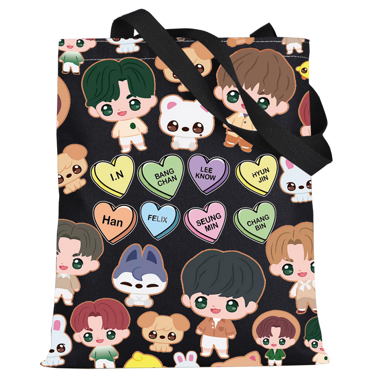LEVLO SKZ Cosmetic Make Up Bag SKZOO K-POP Fans Gift SKZ Cartoon Member Makeup Zipper Pouch Bag, SKZ Black Tote
