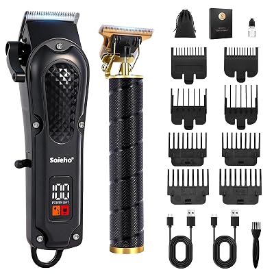 soieho Professional Hair Clipper and Shaver Set, Hair Clippers for Men, T-Shaped Sideburn Trimmers, Cordless Hair Clippers and Shaving Kit.