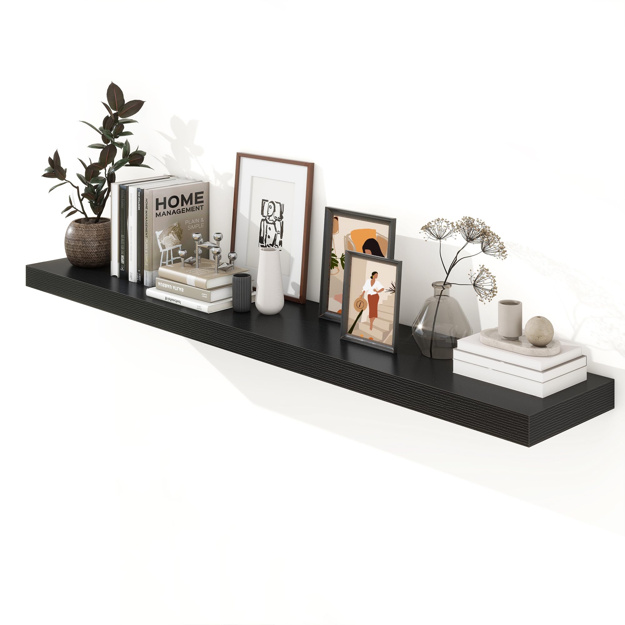 Photo 1 of FLYJOE Deep Floating Shelves | 72W x 12D Black | 12 Inch Deep Long Shelves for Living Room, Bathroom, Laundry Room, Bedroom, Kitchen, Home Office This item has major damage