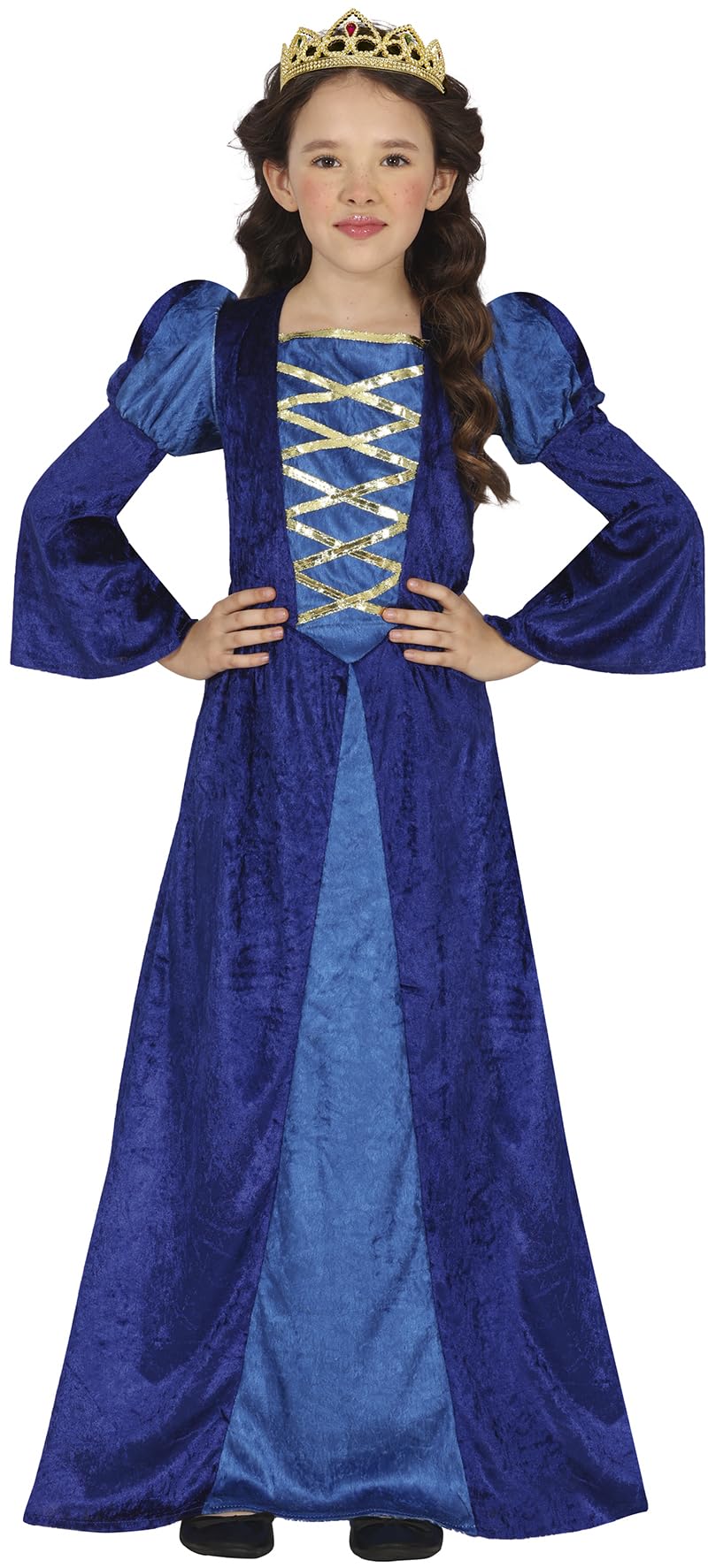 FIESTAS GUIRCA Medieval Queen Girls Fancy Dress Costume - Blue Princess Kids Fancy Dress Costumes Girls 5-6 years