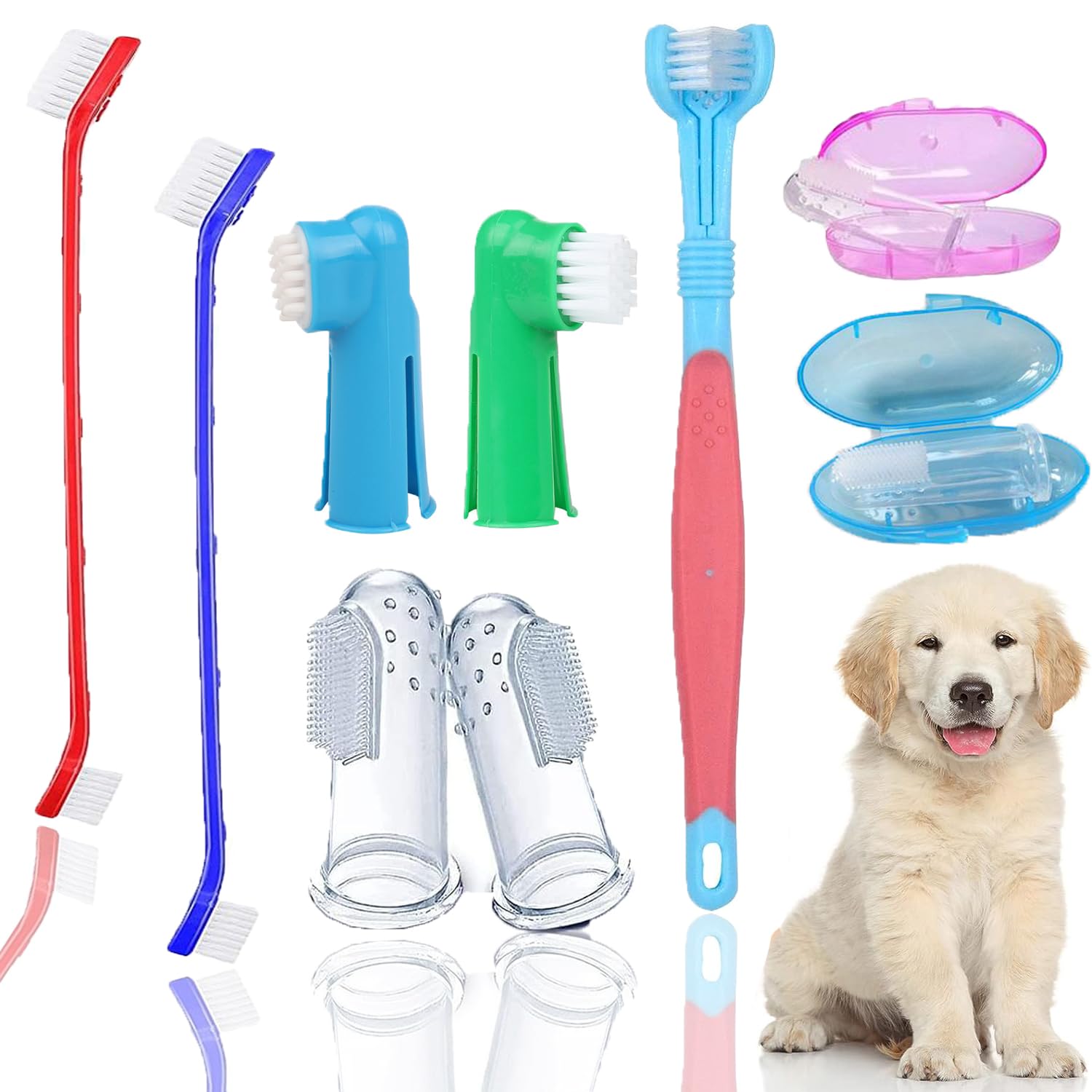QeeHeng Pet Toothbrush Kit,9 PCS Dog Finger Tooth Brush,360-Degree Toothbrush to Convenient Clean Pet Teeth,Removing Bad Breath Tartar Cleaning Brushes for Dog Cat Oral Health (9 PCS)