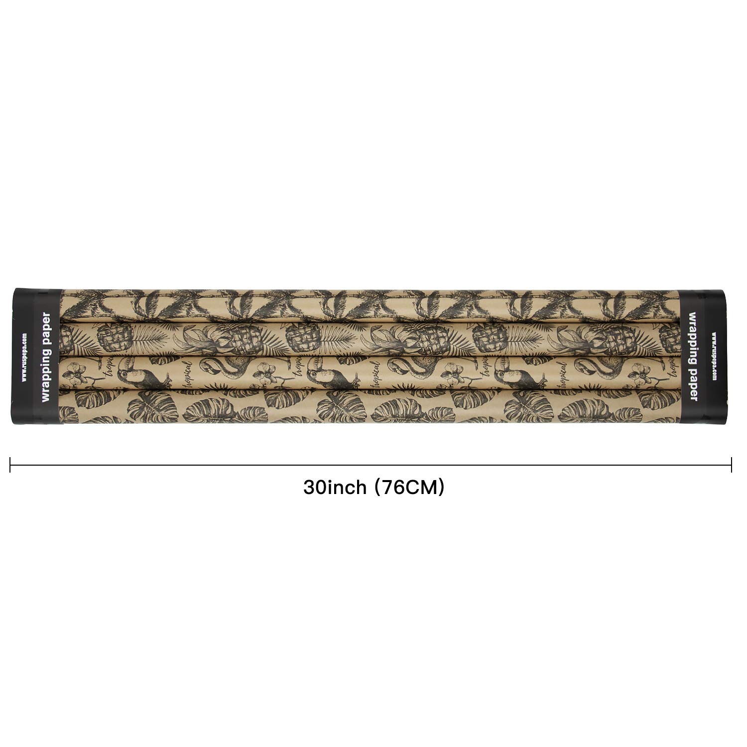RUSPEPA Kraft Wrapping Paper Roll - Black Tropical Summer Elements Printed Great for Congrats, Holiday and Special Occasion - 4 Roll - 30Inch X 10Feet Per Roll