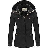 Lock and Love LL WJC643 Womens Pop of Color Parka Jacket S Black
