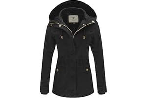 WenVen Women's Cotton Military Jacket Lightweight Casual Anorak Coat with Hood