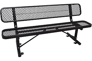 Sunnibety 6 Feet Heavy Duty Metal Park Bench for Outside, Outdoor Bench with Backrest & Portable Frame, Commercial Benches for Shopping Malls, Stores, Parks, Patios, Decks, Black