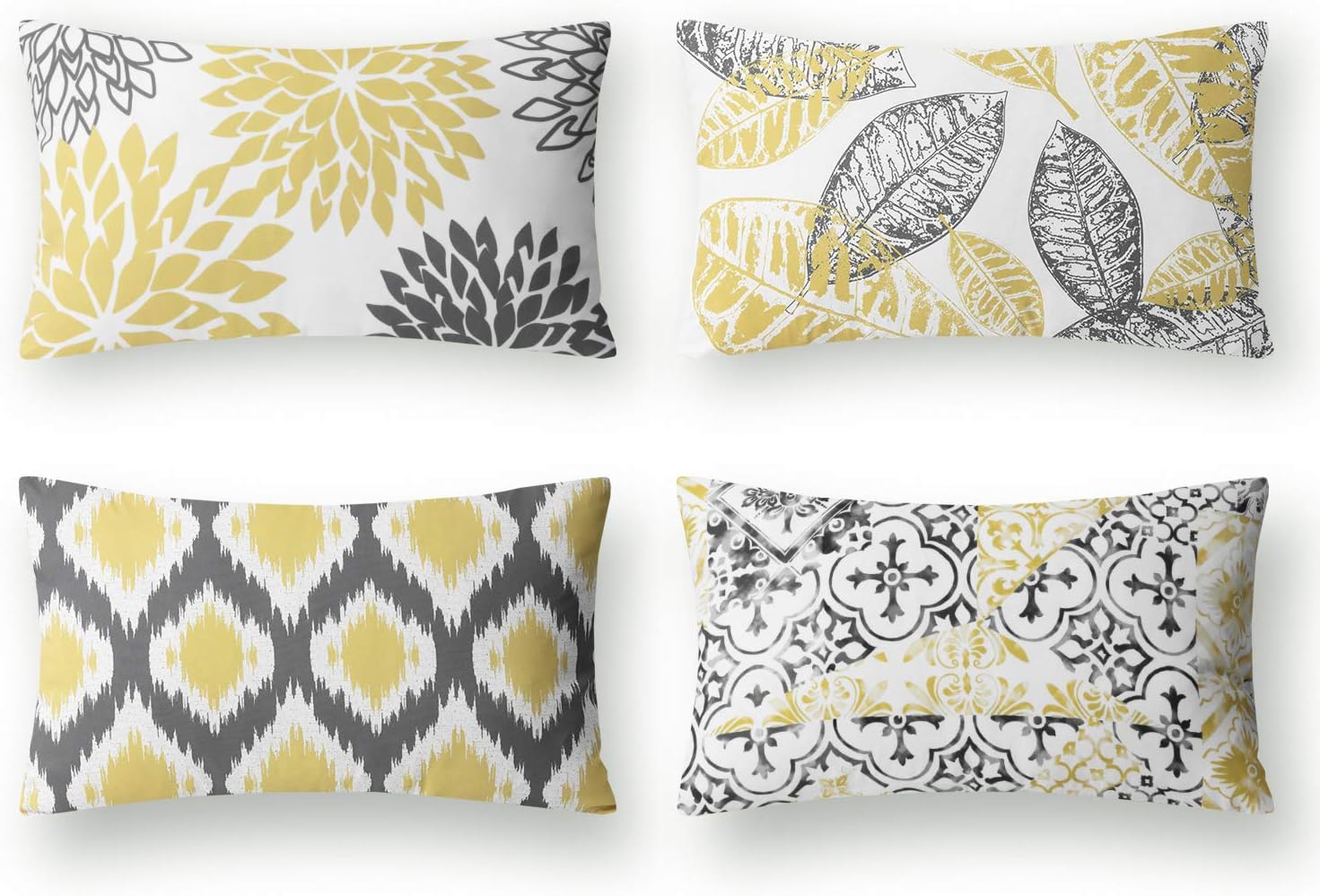 Phantoscope Set of 4 New Living Series Decorative Throw Pillow Case Cushion Cover, Yellow and Grey, 12 x 20 inches, 30 x 50 cm: Home & Kitchen