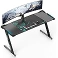 EUREKA ERGONOMIC Z-Shaped Gaming Desk 60-inch, RGB LED Computer Desk with Built-in Mouse Pad, Ergonomic PC Gaming Table, Sturdy Black Metal Frame, Large Workstation for Home Office