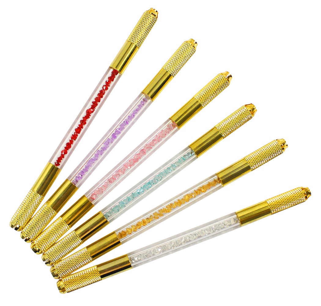 Xiaoyu Crystal Microblading Pen, Double Sided Manual Tattoo Pen Kit for Permanent Makeup Supplies, 6 Colors