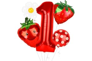 Dripykiaa 5Pcs Berry First Birthday Party Supplies 40 Inch Red One Balloon for Sweet One Birthday Party Decorations Strawberry Foil Helium Balloons Birthday Party Decorations Backdrops for Girls