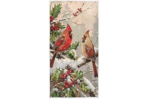 Pfrewn Winter Cardinal Towels for Bathroom Holly Berry Branches Snow Bird Christmas Bathroom Towel Soft Absorbent Multipurpose Hand Towel for Guest Hotel Sports Spa Home Decor, 16x30 in