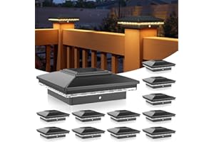 APONUO 4x4 Solar Post Cap Lights 12 Pack - IP65 Waterproof, 24 LED Warm White Solar Lights for 4x4 Wood/Vinyl Fence, Deck, Patio & Yard (Auto On/Off, 10H Runtime, Easy Install)