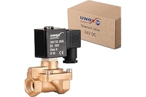 UNOX 1/2" NPT Solenoid Valve 24V DC, Brass Control Valve Normally Closed - 0.5-16 Bars Multi-Purpose Reliable Control Valve for Water, Air, and Gas - Solenoid Valves