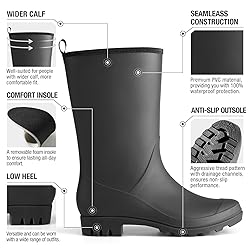 HISEA Women Rubber Boots Waterproof Wide Calf Rain
