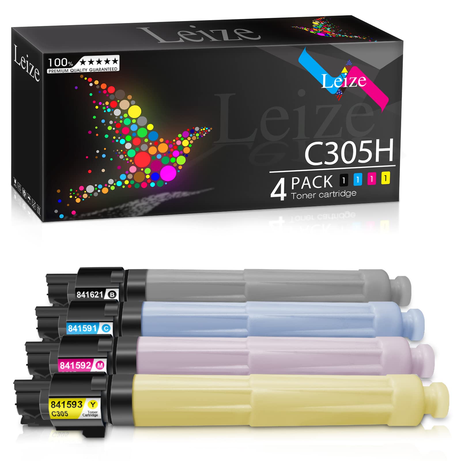 Photo 1 of Leize Compatible Toner Cartridge Replacement for Ricoh MP C305 MP C305SP MP C305SPF Series Printers for Ricoh 841621 841591 841592 841593 Toner - Black 12,000 & Color 4,000 Pages [KCMY-4PACK]